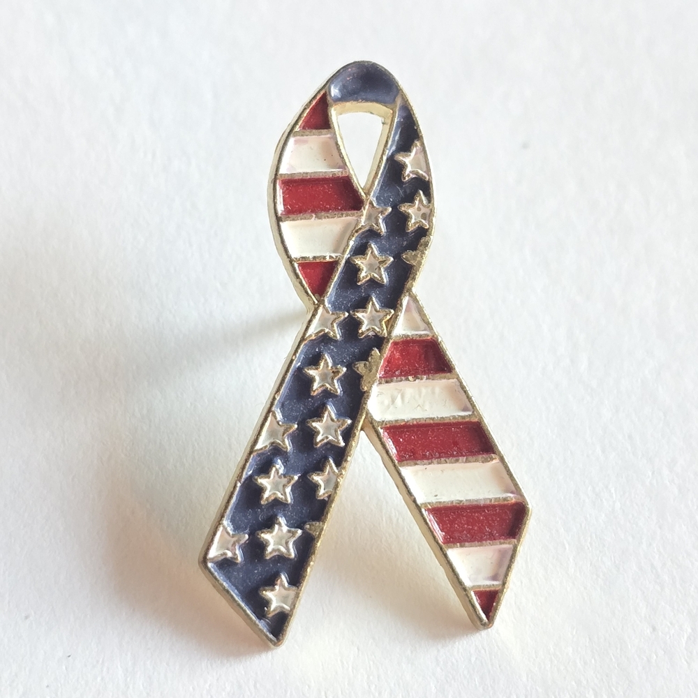 American Flag ribbon pin patriotic brooch lapel enamel political stars stripes
